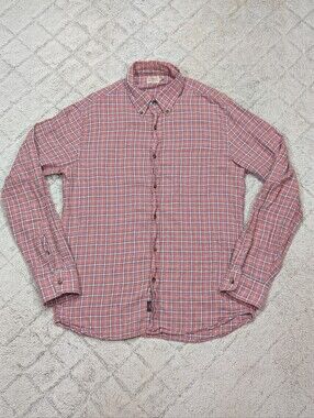Faherty Shirt Mens M Pink Red Heather Pacific Plaid Light Cotton Flannel Button